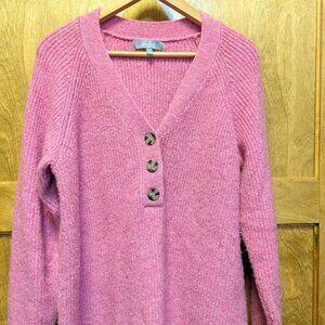Sweater, Pink, Knit, Size L, oversized, 3 button